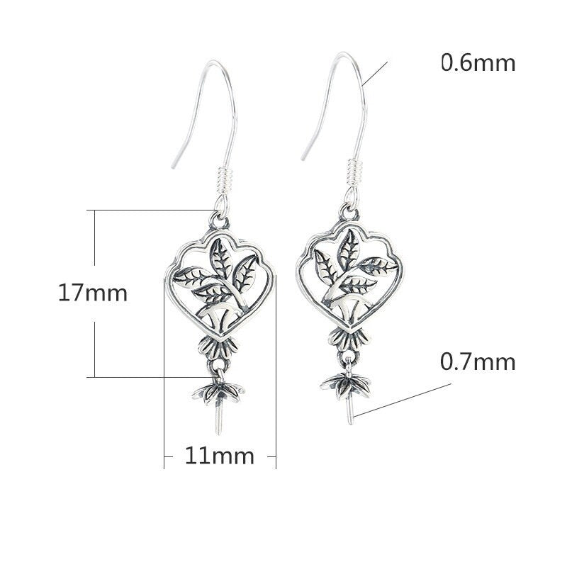 Flower Leaf Pattern Cup Earrings Hook Setting Fine Sterling Silver Gold 925 6-12 mm For One Pearl Bead No Prongs DIY Jewelry Wholesale