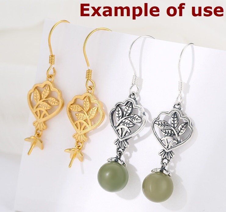 Flower Leaf Pattern Cup Earrings Hook Setting Fine Sterling Silver Gold 925 6-12 mm For One Pearl Bead No Prongs DIY Jewelry Wholesale