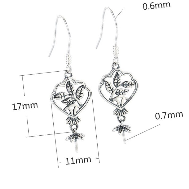 Flower Leaf Pattern Cup Earrings Hook Setting Fine Sterling Silver Gold 925 6-12 mm For One Pearl Bead No Prongs DIY Jewelry Wholesale