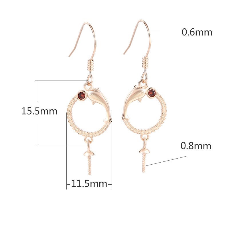 Dolphin Circle Cup Earrings Hook Blank Setting Sterling Silver Rose Gold Fine 925 6-10 mm For One Pearl Bead No Prongs DIY Jewelry Wholesale