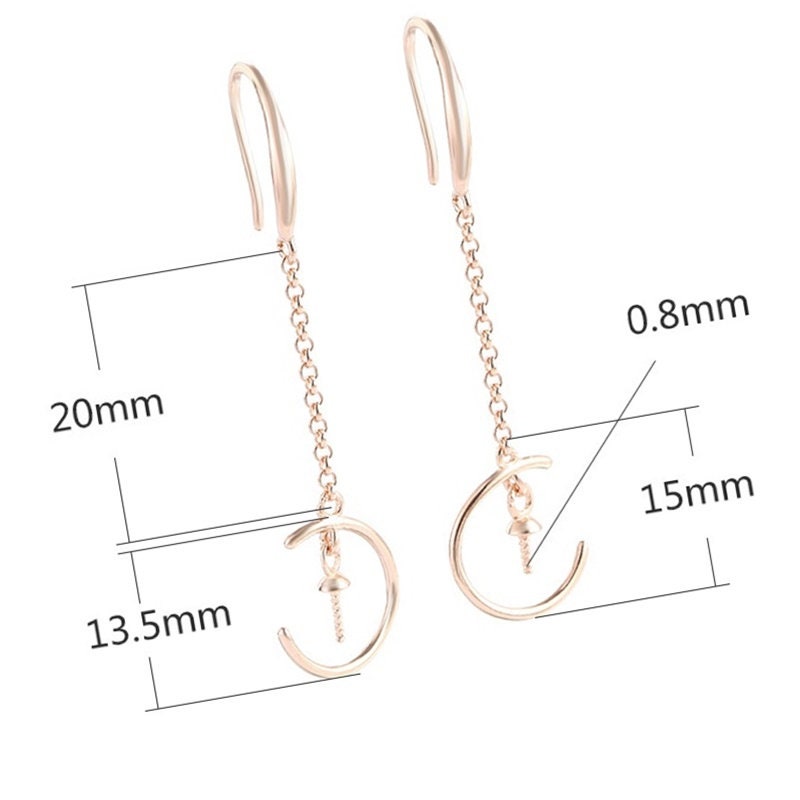 Chain Circle Moon Cup Earrings Hook Setting Sterling Silver Rose Gold Fine 925 4-5 mm For One Pearl Bead No Prongs DIY Jewelry Wholesale