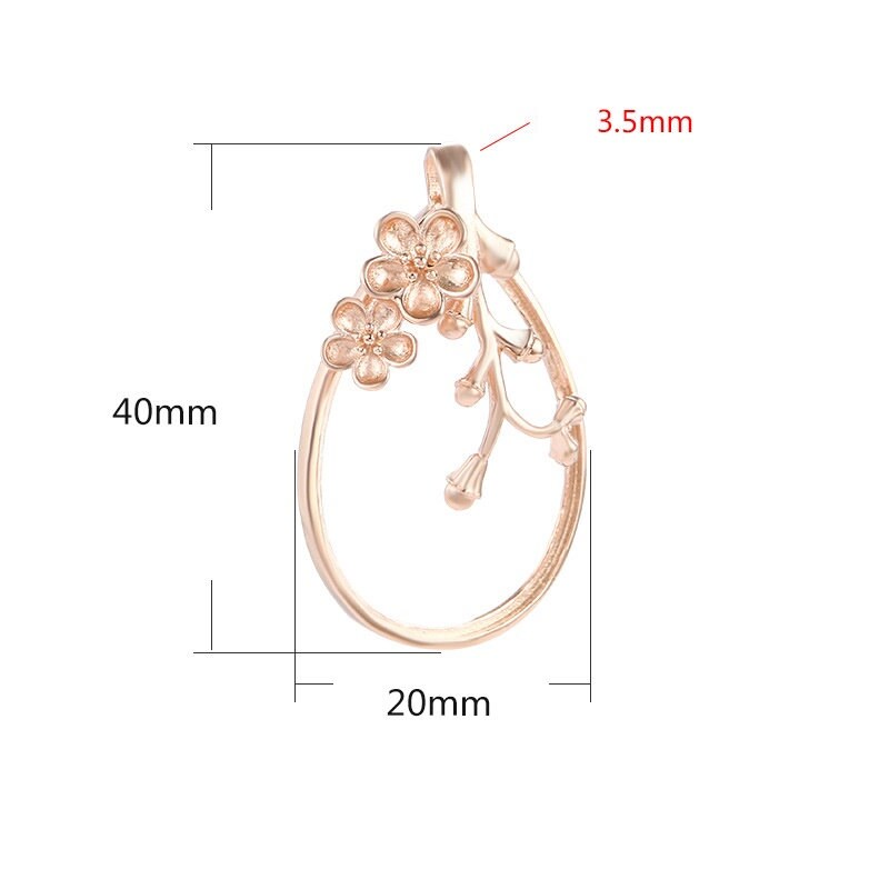 Flowers Branch Oval Pendant Setting Sterling Silver Rose Gold Fine 925 24x33 mm For One Stone Gemstone No Prongs DIY Jewelry Wholesale