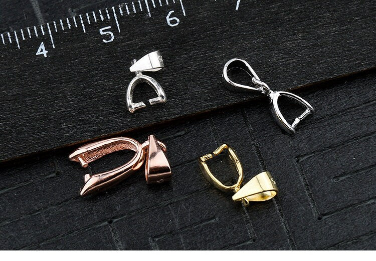 Buckle Clip Pendant Setting Bezel Sterling Silver White Rose Gold Fine 925 3 4 5 6 mm For One Bead Stone No Prongs DIY Jewelry Wholesale