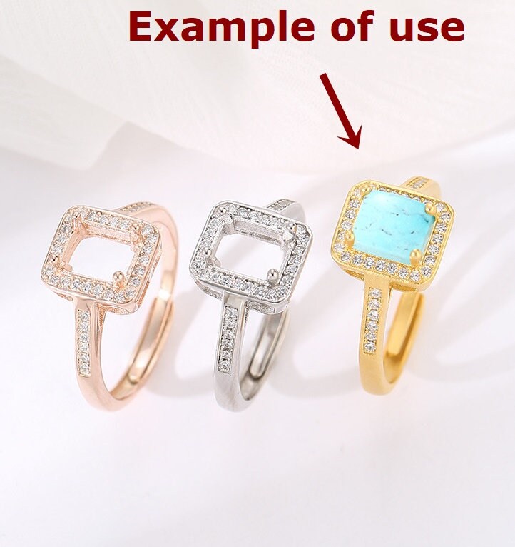 Ring Blank Setting 1pc Sterling Silver 925 18k Gold Vermeil Adjustable Gold Crystals Rectangle Base Four Prongs Fine 5x7mm Wholesale