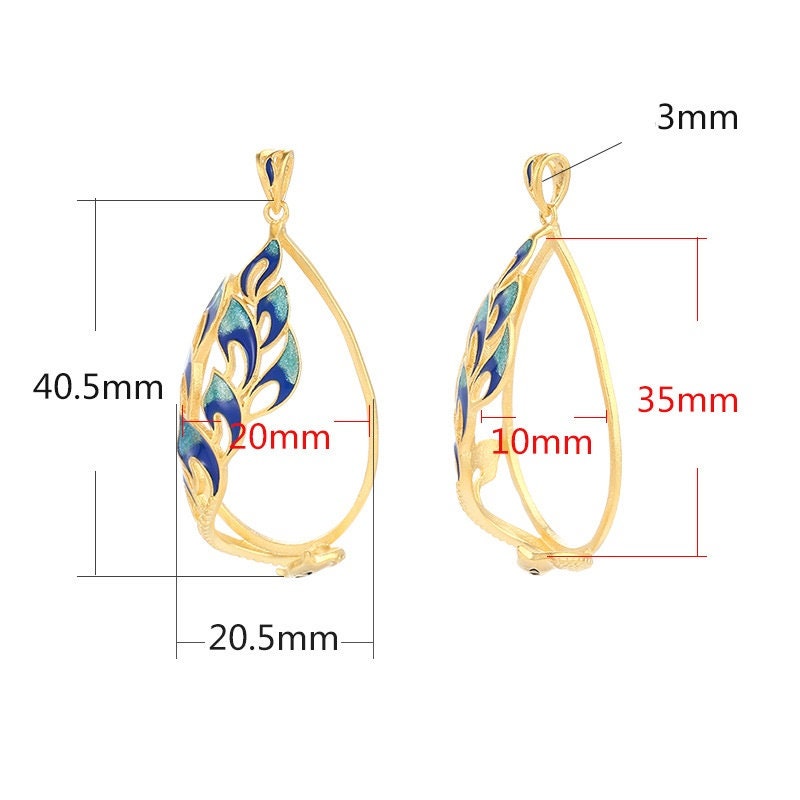 Peacock Teardrop Pendant Setting Base Sterling Silver Rose Gold Fine 925 20x35mm For One Stone Gemstone No Prongs DIY Jewelry Wholesale