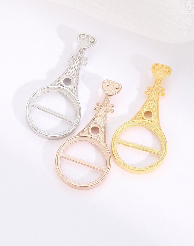 Retro Ethnic Style Round Base Pendant Setting Bezel Sterling Silver Gold Fine 925 3 14 mm For Two Stones No Prongs DIY Jewelry Wholesale