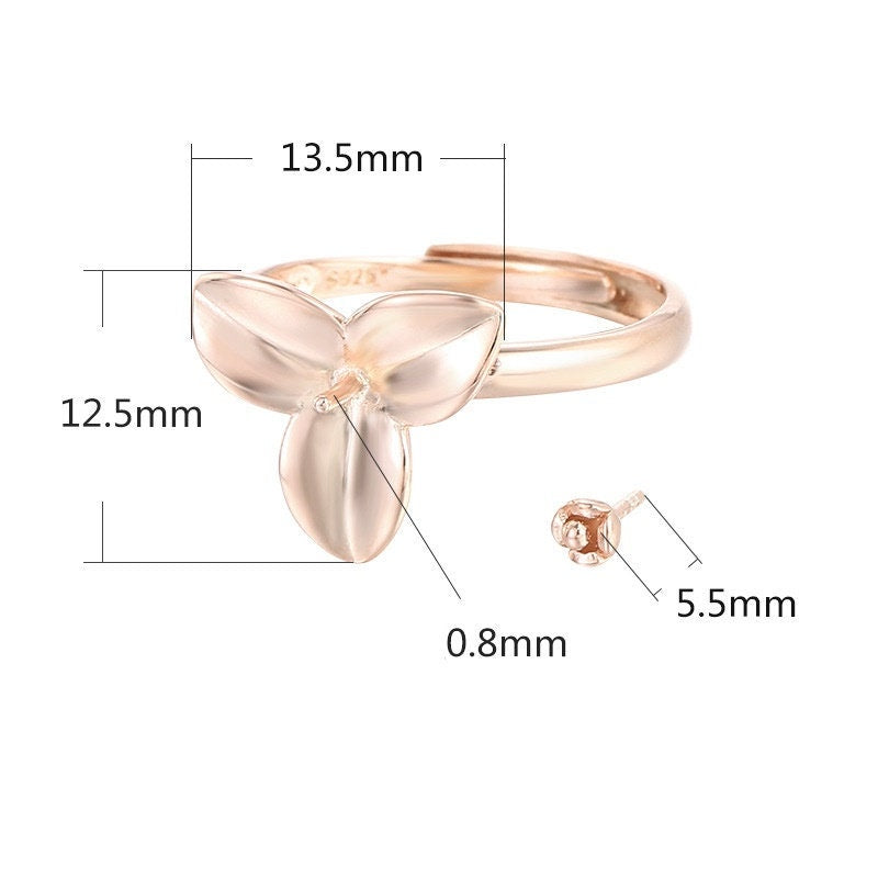 Ring Blank Setting 1pc Sterling Silver 925 Flower Pin Base White Rose Gold Fine 6-8mm For One Pearl Bead Adjustable No Prongs Wholesale