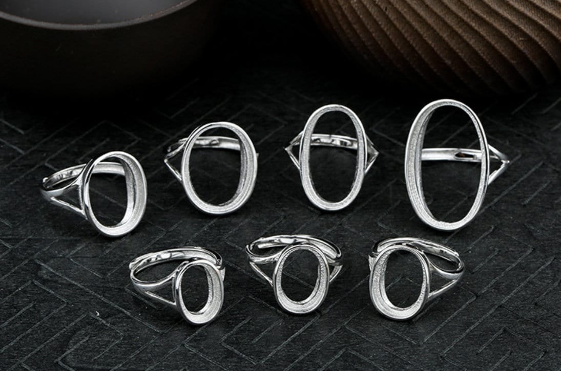 Ring Blank Setting 1pc Sterling Silver 925 Oval Simple Retro Vintage Fine 3-25mm For One Stone Gemstone Adjustable No Prongs Wholesale