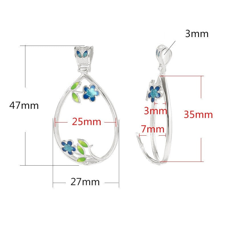 Retro Flower Teardrop Base Pendant Setting Sterling Silver Gold Fine 925 25x35 mm For One Stone Gemstone No Prongs DIY Jewelry Wholesale