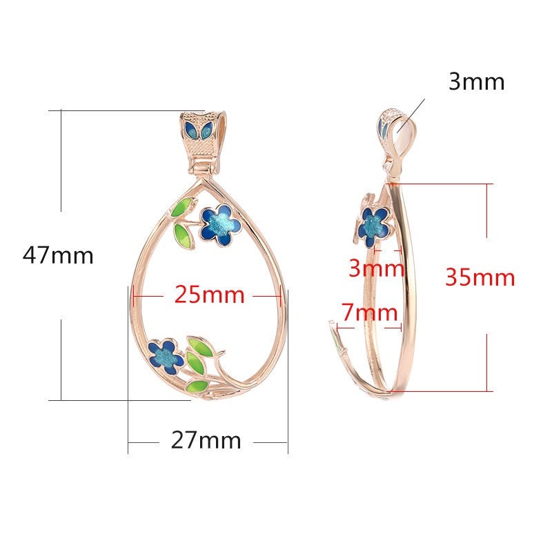 Retro Flower Teardrop Base Pendant Setting Sterling Silver Gold Fine 925 25x35 mm For One Stone Gemstone No Prongs DIY Jewelry Wholesale