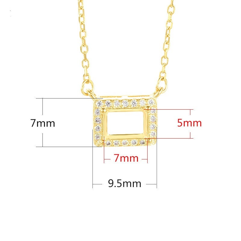 Rectangle Base Pendant Setting Bulk Sterling Silver Gold Crystals Fine 925 5x7mm For One Stone Gemstone Four Prongs DIY Jewelry Wholesale