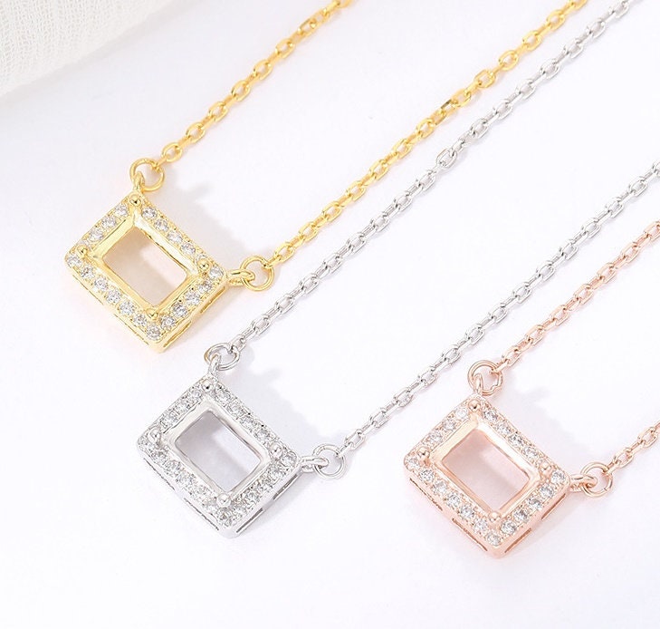 Rectangle Base Pendant Setting Bulk Sterling Silver Gold Crystals Fine 925 5x7mm For One Stone Gemstone Four Prongs DIY Jewelry Wholesale