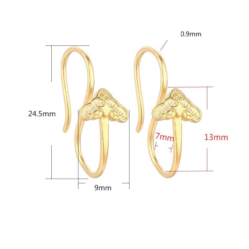 Earrings Hook Blank Setting Retro Vintage Buckle Sterling Silver Gold Fine 925 7x13mm For One Stone Gemstone No Prongs DIY Jewelry Wholesale