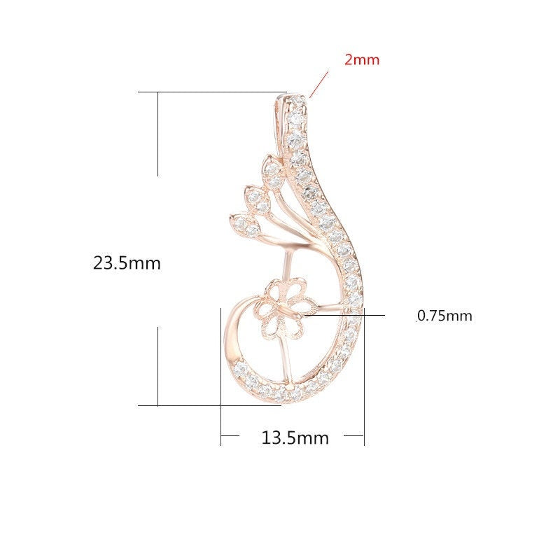 Crystals Phoenix Base Pendant Blank Setting Sterling Silver Rose Gold Fine 925 4-6 mm For One Pearl Bead No Prongs DIY Jewelry Wholesale