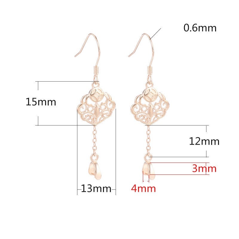 Flower Chain Clip Base Earrings Hook Setting Sterling Silver Rose Gold Fine 925 3x4mm For One Stone Gemstone No Prongs DIY Jewelry Wholesale