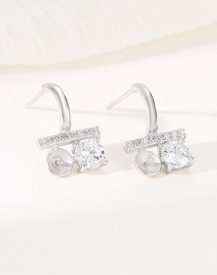 Crystals Pin Base Stud Earrings Blank Setting Sterling Silver White Gold Fine 925 5-7 mm For One Bead Pearl No Prongs DIY Jewelry Wholesale