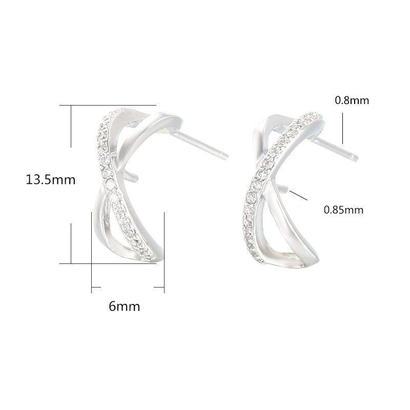 Crystals Bow-Knot Pin Base Stud Earrings Setting Sterling Silver White Gold Fine 925 4-8 mm For One Pearl No Prongs DIY Jewelry Wholesale