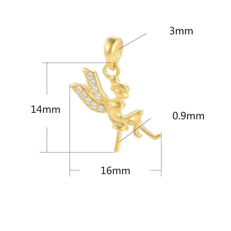 Fairy Crystals Pin Base Pendant Setting Fine Sterling Silver Rose Gold 925 5-8 mm For One Pearl Bead No Prongs DIY Jewelry Wholesale