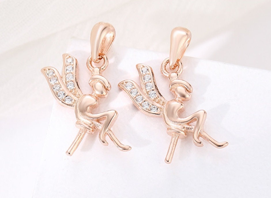 Fairy Crystals Pin Base Pendant Setting Fine Sterling Silver Rose Gold 925 5-8 mm For One Pearl Bead No Prongs DIY Jewelry Wholesale