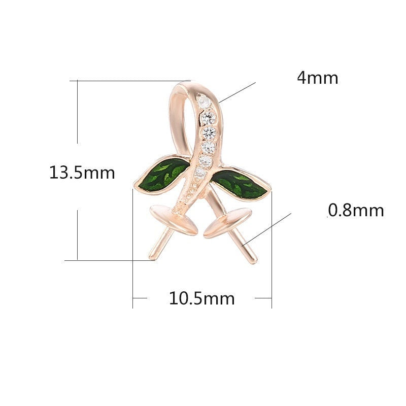 Cherries Branch Pin Base Pendant Setting Wholesale Sterling Silver Rose Gold Fine 925 6-10 mm For Two Pearls Beads No Prongs DIY Jewelry