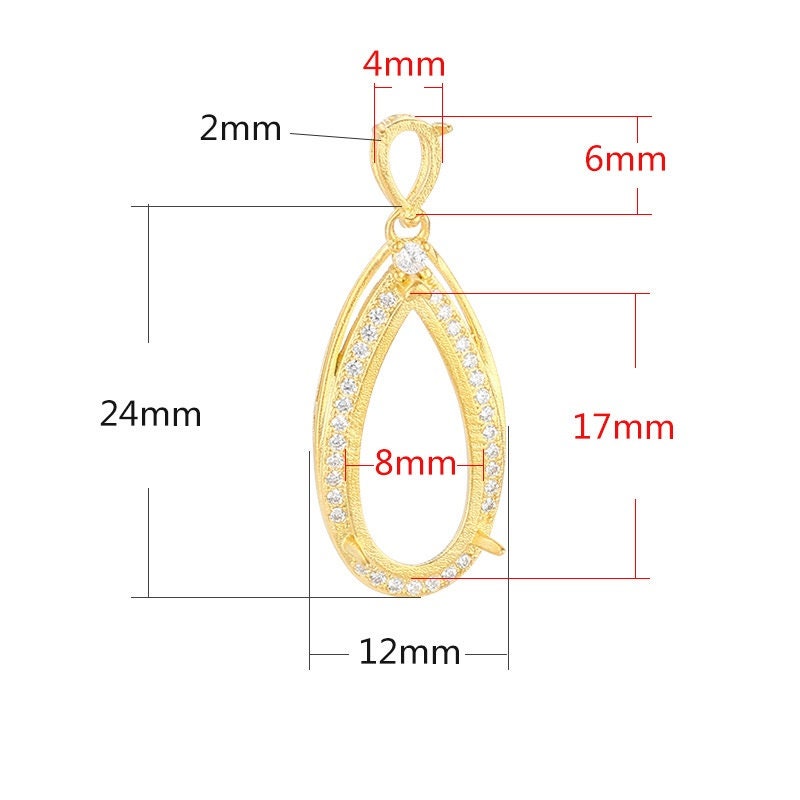 Teardrop Crystals Base Pendant Setting Sterling Silver Rose Gold Fine 925 4x6 8x17 mm For Two Stones Three Prongs DIY Jewelry Wholesale