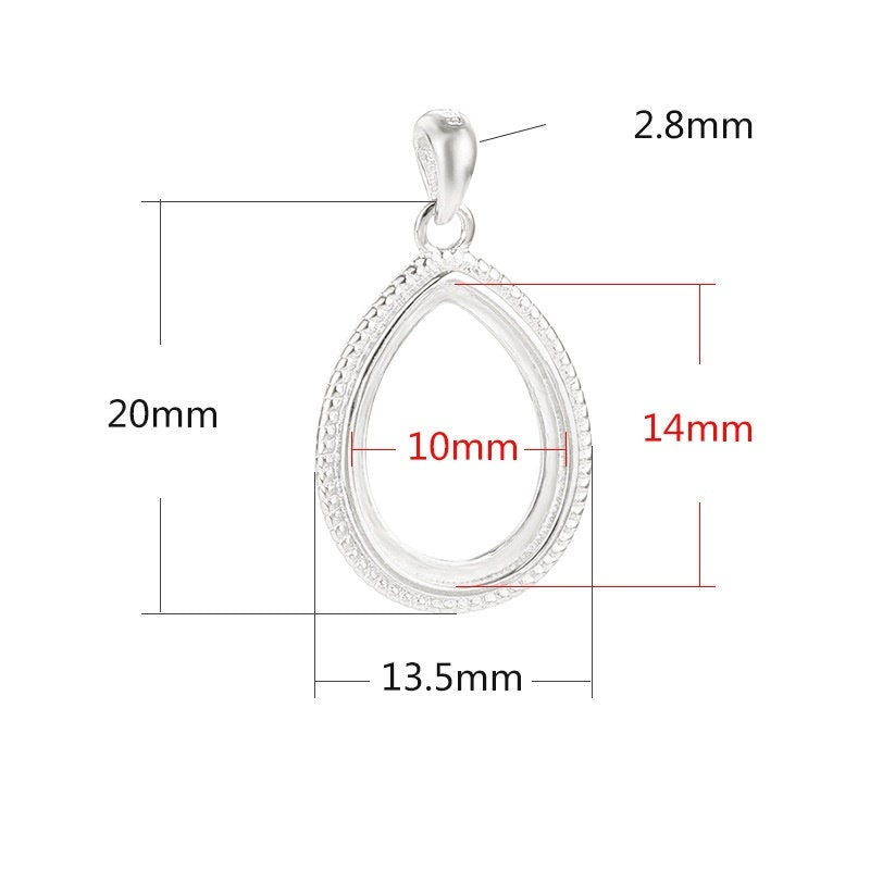 Teardrop Vintage Base Pendant Setting Fine Sterling Silver Rose Gold 925 10x14 mm For One Stone Gemstone No Prongs DIY Jewelry Wholesale