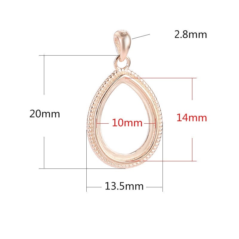 Teardrop Vintage Base Pendant Setting Fine Sterling Silver Rose Gold 925 10x14 mm For One Stone Gemstone No Prongs DIY Jewelry Wholesale