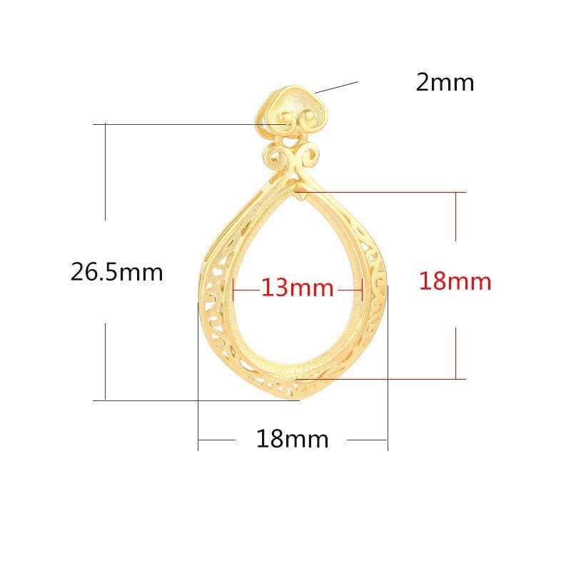 Retro Openwork Teardrop Base Pendant Setting Sterling Silver Gold Fine 925 13x18 mm For One Stone Gemstone One Prong DIY Jewelry Wholesale