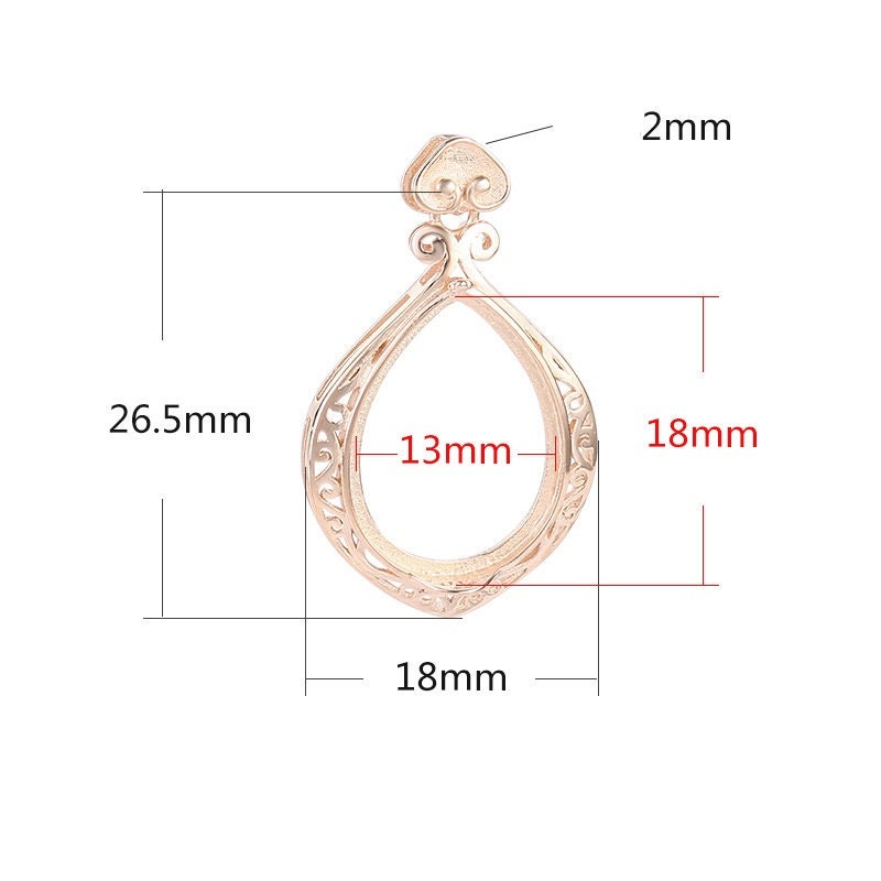 Retro Openwork Teardrop Base Pendant Setting Sterling Silver Gold Fine 925 13x18 mm For One Stone Gemstone One Prong DIY Jewelry Wholesale