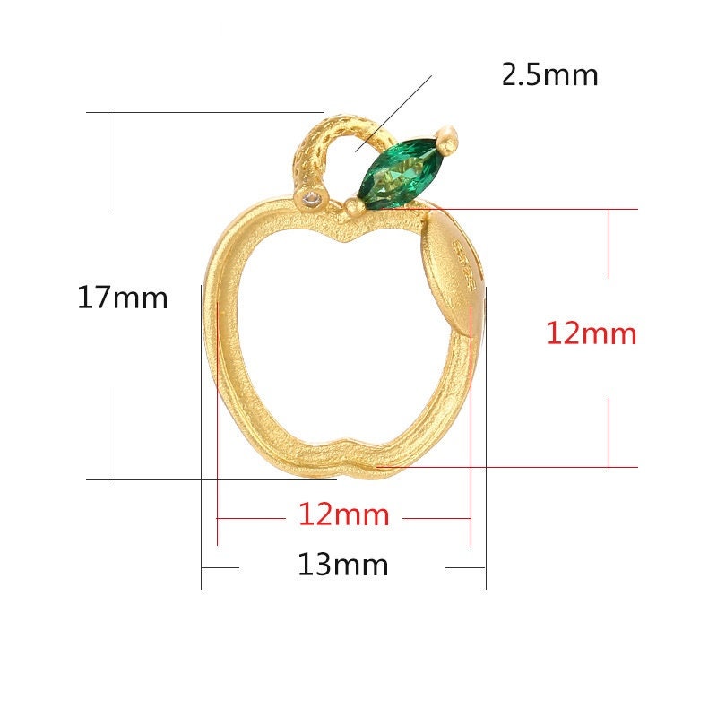 Apple Shaped Base Pendant Setting Tray Bulk Sterling Silver Rose Gold Fine 925 12x12 mm For One Stone No Prongs DIY Jewelry Wholesale