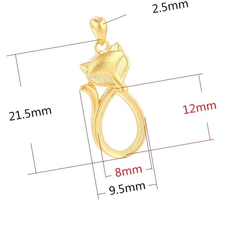 Fox Shaped Teardrop Base Pendant Setting Sterling Silver Rose Gold Fine 925 8x12 mm For One Stone Gemstone No Prongs DIY Jewelry Wholesale