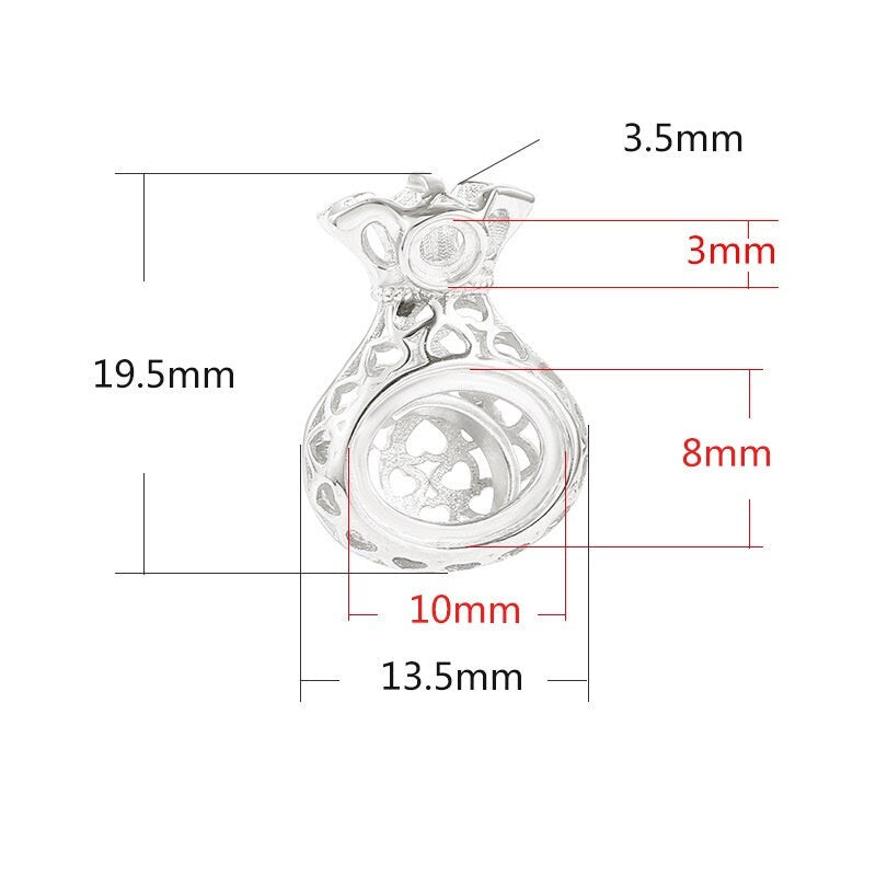 Openwork Gift Bag Oval Base Pendant Setting Bezel Sterling Silver Gold Fine 925 3x3 8x10 mm For Two Stones No Prongs DIY Jewelry Wholesale