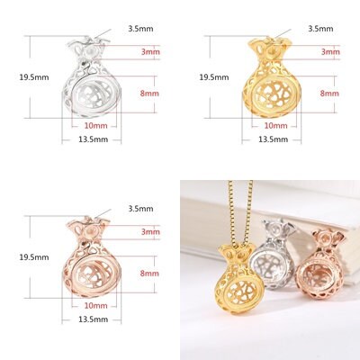 Openwork Gift Bag Oval Base Pendant Setting Bezel Sterling Silver Gold Fine 925 3x3 8x10 mm For Two Stones No Prongs DIY Jewelry Wholesale