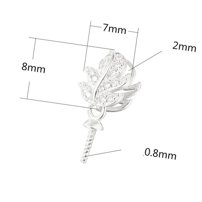 Crystals Leaf Pin Base Pendant Setting Sterling Silver Rose Gold Fine 925 6-10 mm For One Pearl Bead No Prongs DIY Jewelry Wholesale