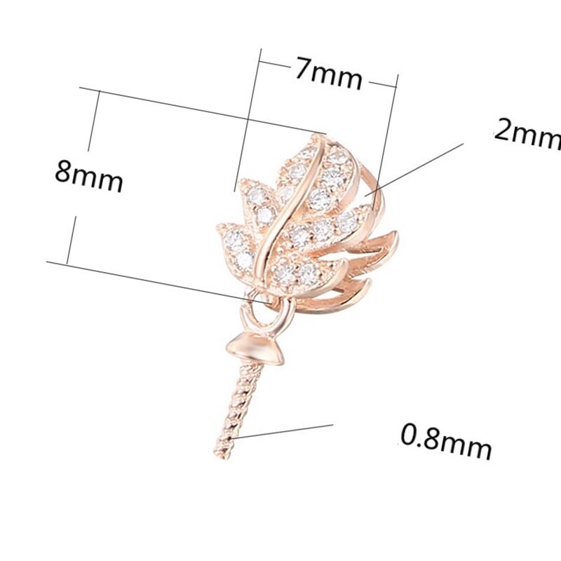 Crystals Leaf Pin Base Pendant Setting Sterling Silver Rose Gold Fine 925 6-10 mm For One Pearl Bead No Prongs DIY Jewelry Wholesale