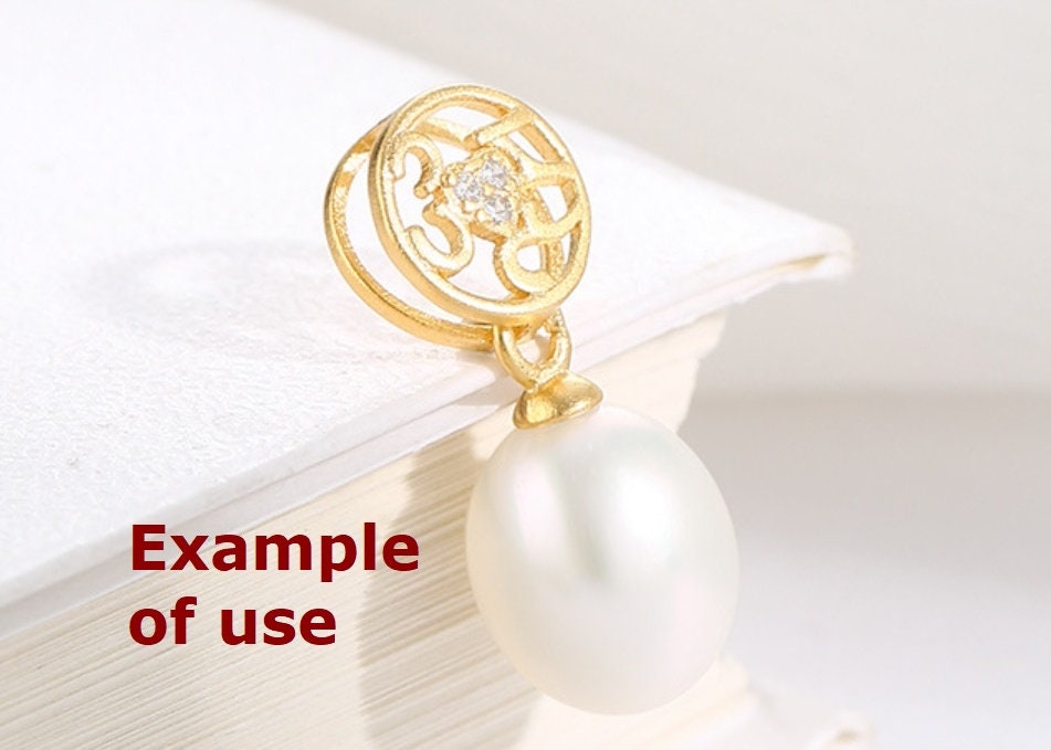 18k Gold Vermeil Blank Pendant Setting Sterling Silver Crystals Vintage Pin Base 925 6-10 mm One Pearl Bead No Prongs DIY Jewelry