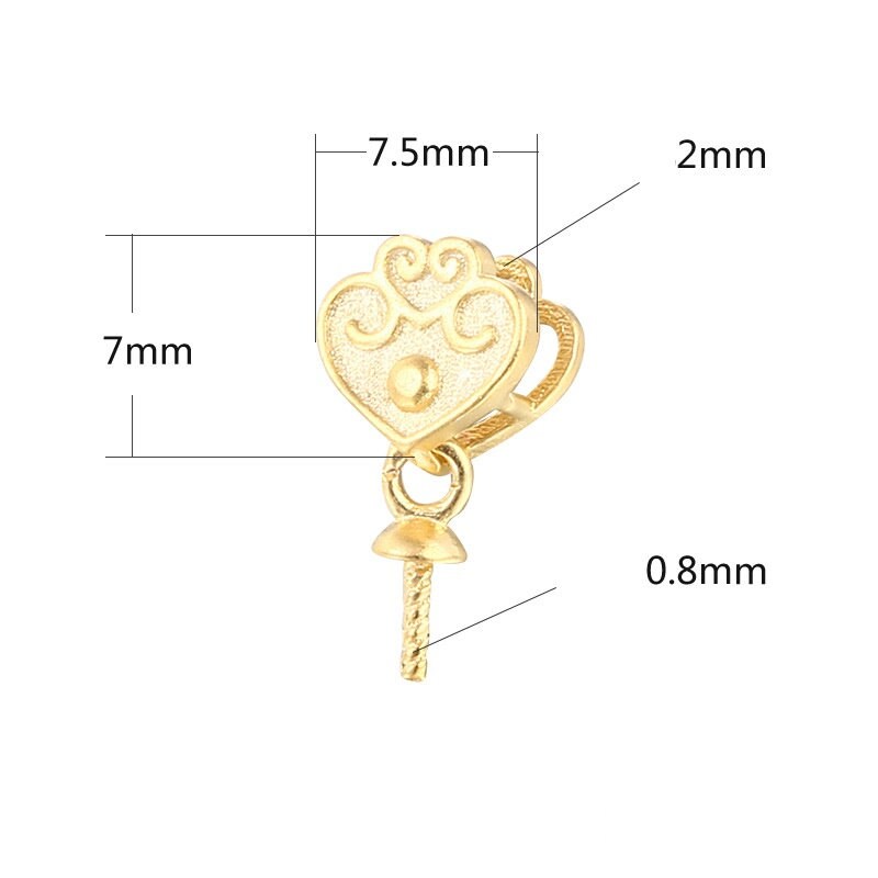 Vintage Heart Pin Base Pendant Setting Sterling Silver Rose Gold Fine 925 6-10 mm For One Pearl Bead No Prongs DIY Jewelry Wholesale