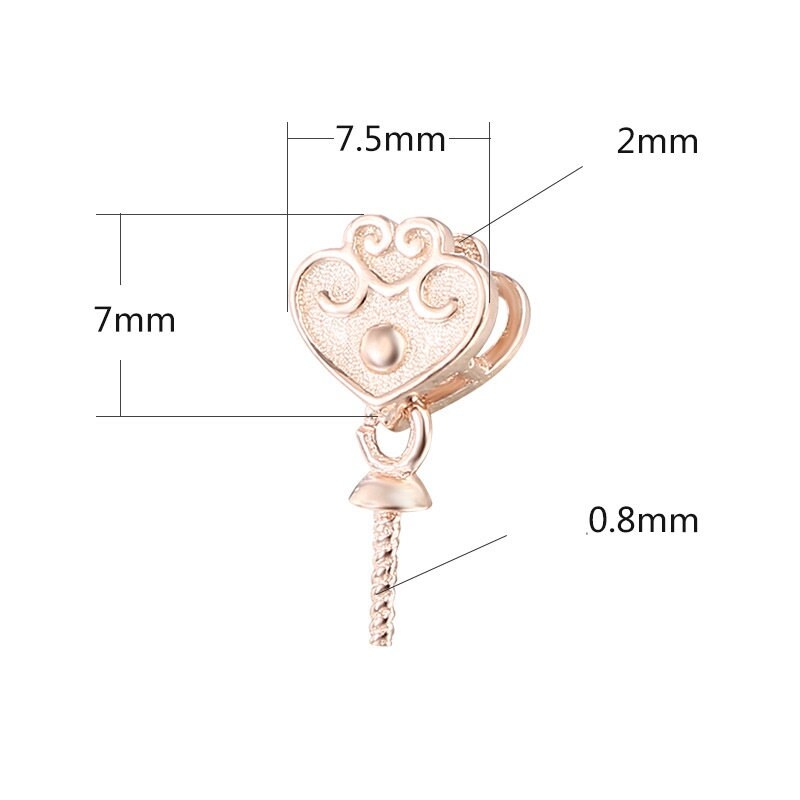 Vintage Heart Pin Base Pendant Setting Sterling Silver Rose Gold Fine 925 6-10 mm For One Pearl Bead No Prongs DIY Jewelry Wholesale