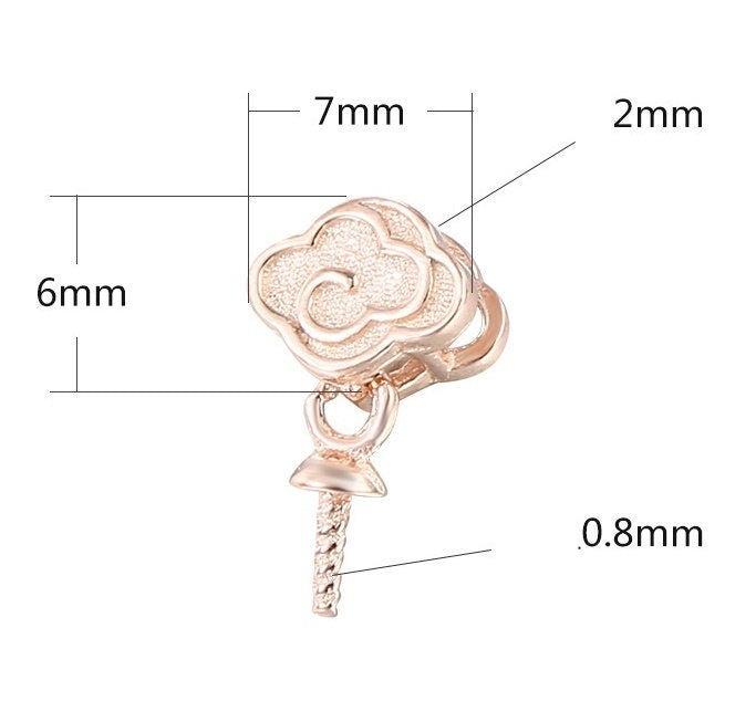 Vintage Cloud Shaped Pin Base Pendant Setting Sterling Silver Rose Gold Fine 925 6-10 mm For One Pearl Bead No Prongs DIY Jewelry Wholesale