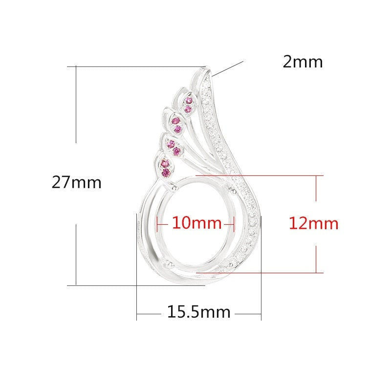 Crystals Wing Oval Base Pendant Setting Sterling Silver Rose Gold Fine 925 10x12 mm For One Stone Gemstone Four Prongs DIY Jewelry Wholesale