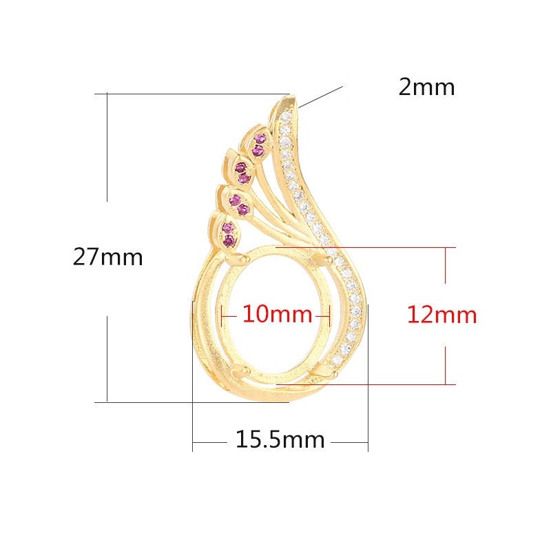 Crystals Wing Oval Base Pendant Setting Sterling Silver Rose Gold Fine 925 10x12 mm For One Stone Gemstone Four Prongs DIY Jewelry Wholesale