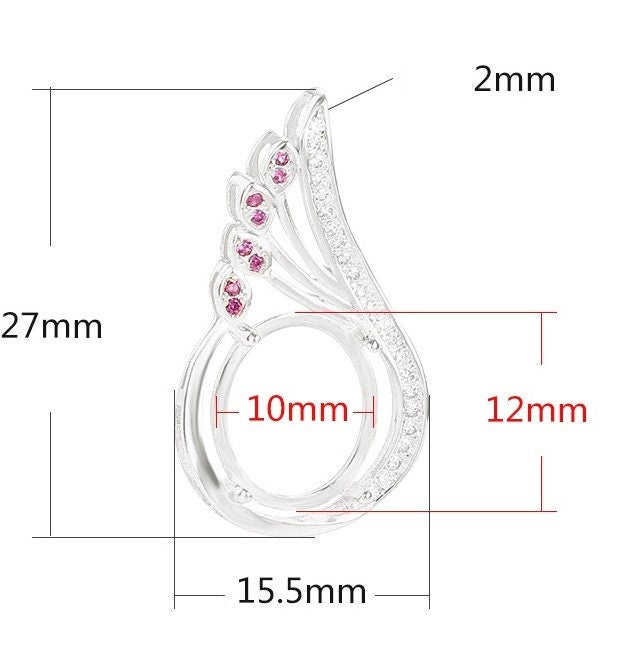 Crystals Wing Oval Base Pendant Setting Sterling Silver Rose Gold Fine 925 10x12 mm For One Stone Gemstone Four Prongs DIY Jewelry Wholesale