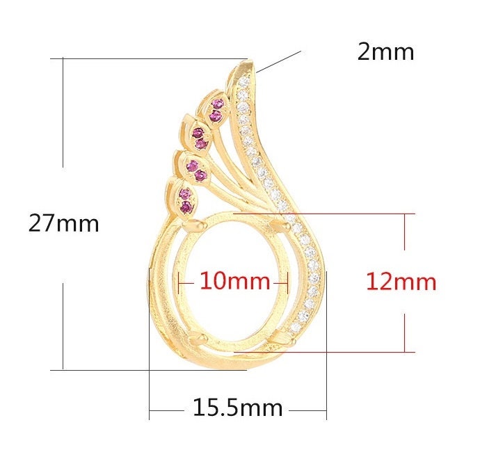 Crystals Wing Oval Base Pendant Setting Sterling Silver Rose Gold Fine 925 10x12 mm For One Stone Gemstone Four Prongs DIY Jewelry Wholesale