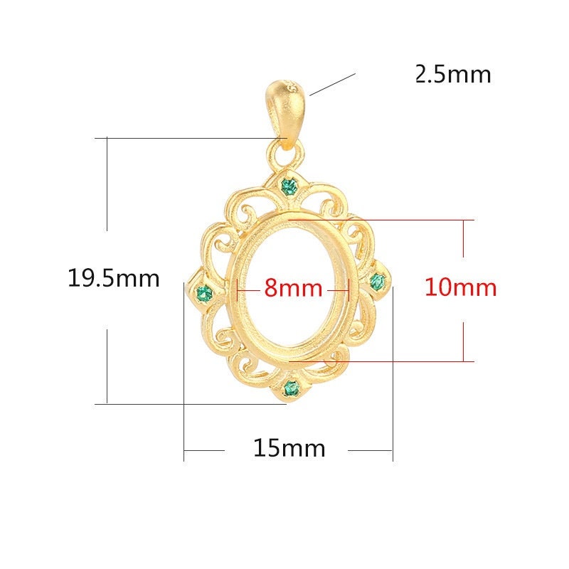 Blank Pendant Setting 18k Gold Vermeil Sterling Silver Flower Oval Base Bezel Vintage Fine 925 8x10 mm One Stone No Prongs DIY Jewelry