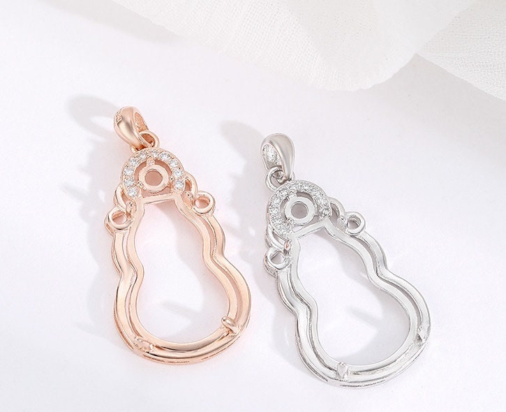 Gift Bag Base Pendant Setting Bezel Sterling Silver Rose Gold Fine 925 3 mm For Two Stones Gemstones Four Prongs DIY Jewelry Wholesale