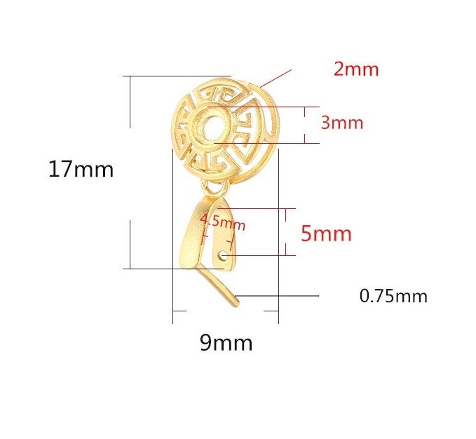 Blank Pendant Setting 18k Gold Vermeil Sterling Silver Round Buckle Clip 925 3x3 4.5x5mm Two Stones No Prongs DIY Jewelry Wholesale