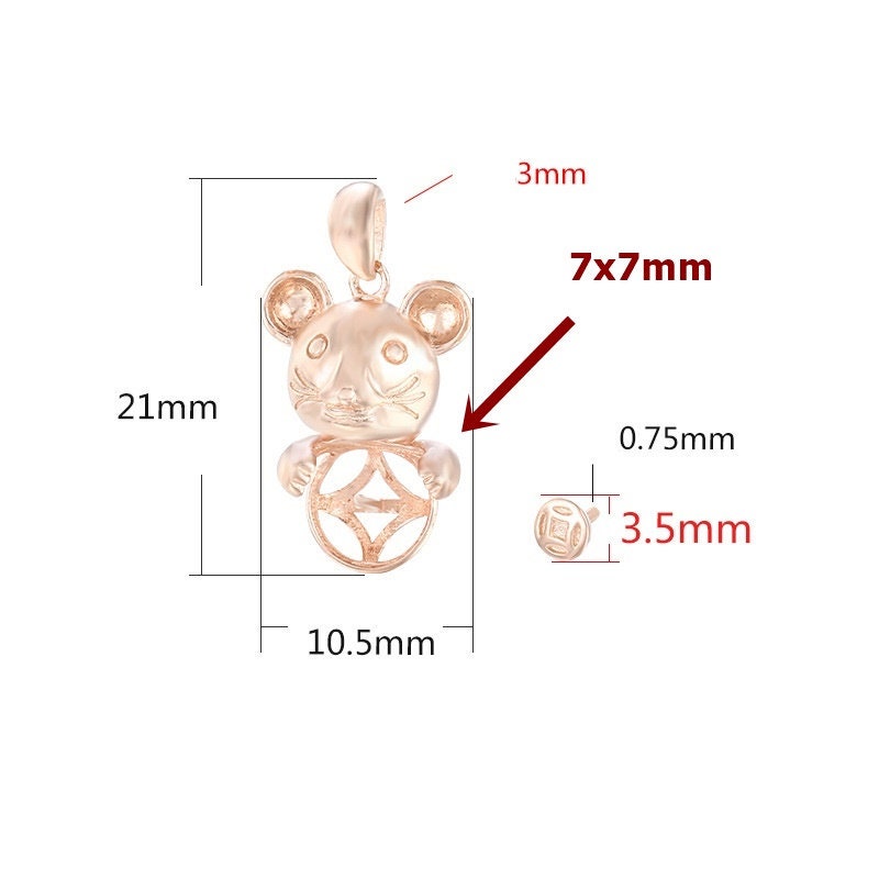 Mouse Shaped Round Pin Pendant Setting Bulk Sterling Silver Rose Gold Tray Fine 925 7 9mm For One Pearl Bead No Prongs DIY Jewelry Wholesale