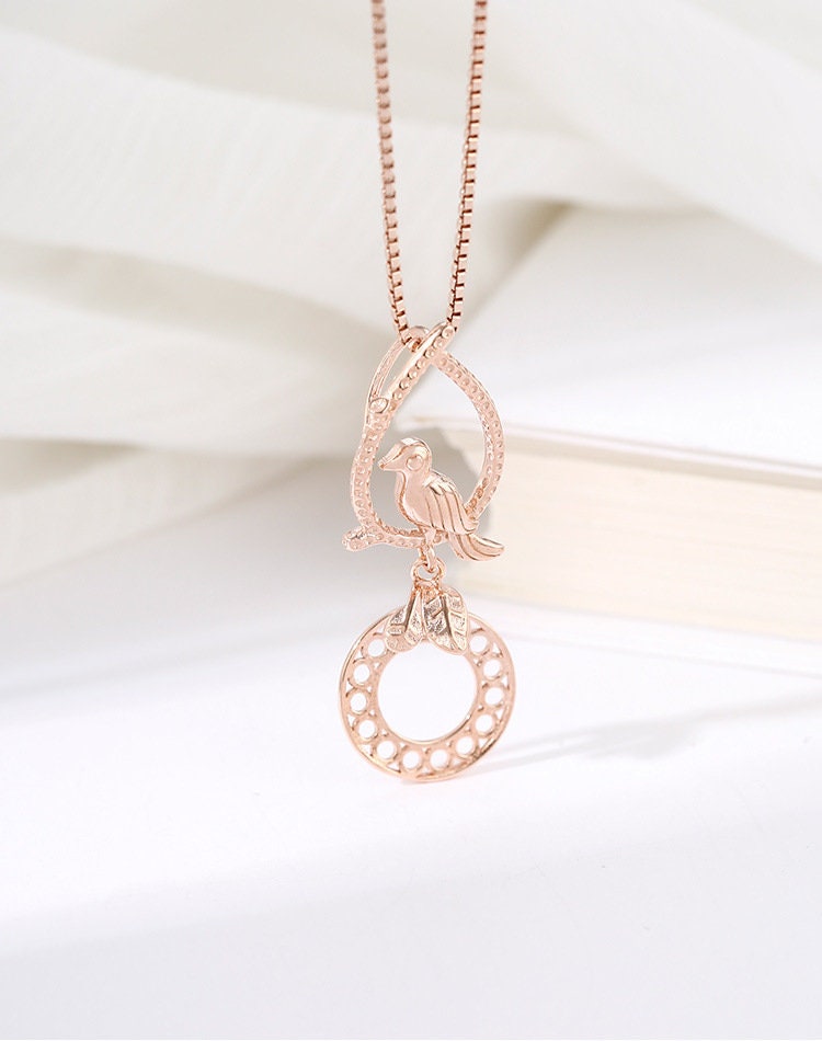 Bird Branch Round Base Pendant Setting Sterling Silver Rose Gold Fine 925 13x13 mm For One Stone Gemstone No Prongs DIY Jewelry Wholesale