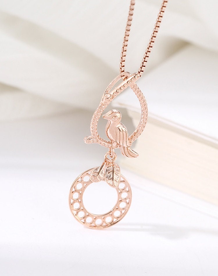 Bird Branch Round Base Pendant Setting Sterling Silver Rose Gold Fine 925 13x13 mm For One Stone Gemstone No Prongs DIY Jewelry Wholesale