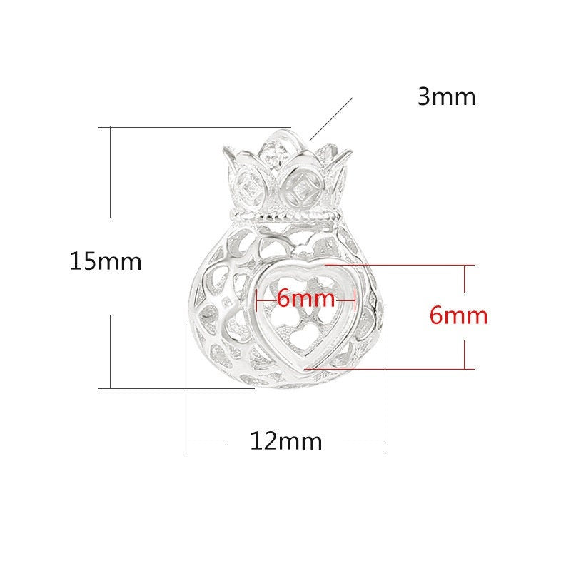 Openwork Gift Bag Heart Base Pendant Setting Bezel Sterling Silver Rose Gold Fine 925 6x6 mm For One Stone No Prongs DIY Jewelry Wholesale